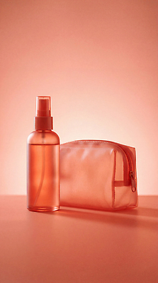 컬러 가방 내부 뷰티 CG 파일형식 AI콘텐츠 화장품 파우치 주황색 투명 실내 오브젝트 편집실사 JPG 편집이미지 코랄 AI포토