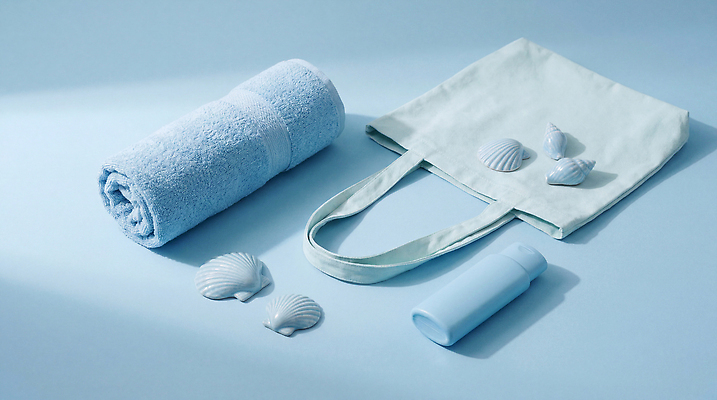 JPG 편집이미지 가방 조개 파란색 수건 오브젝트 소지품 의료성형뷰티 편집실사 AI인물포토 AI콘텐츠 잡화 컬러 어패류 위생용품 CG 파일형식 AI포토