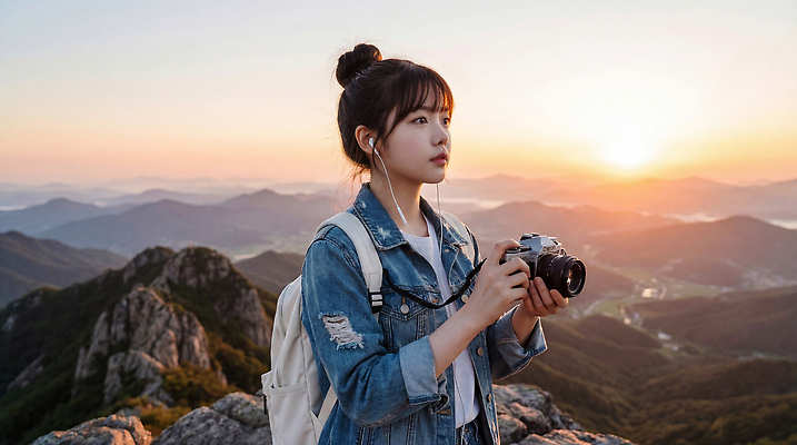 JPG 편집이미지 여자 여행 자연 아침 산 풍경 빛 카메라 일몰 시간 정상 의료성형뷰티 편집실사 AI인물포토 AI콘텐츠 주간 사람 전자제품 노을 CG 생태계 파일형식 AI포토