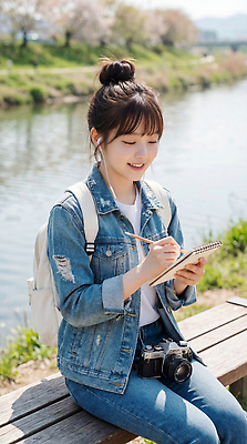 JPG 편집이미지 여자 이어폰 모션 자연 휴식 일상 공책 봄 산책 재킷 청바지 메모지 강가 의료성형뷰티 편집실사 AI인물포토 AI콘텐츠 계절 음향기기 컨셉 바지 문구용품 사람 라이프 강 사무용품 외투 CG 생태계 파일형식 AI포토