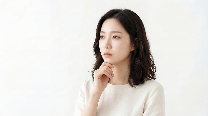 JPG 편집이미지 손 여자 감정 생각 표정 흰색 집중 조용 턱 의료성형뷰티 편집실사 AI인물포토 AI콘텐츠 컬러 컨셉 사람 신체부위 CG 파일형식 AI포토