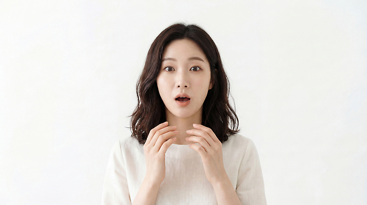 JPG 편집이미지 손 여자 감정 얼굴 포즈 표정 머리카락 놀람 반응 순간 의료성형뷰티 편집실사 AI인물포토 AI콘텐츠 사람 신체부위 머리 CG 파일형식 AI포토