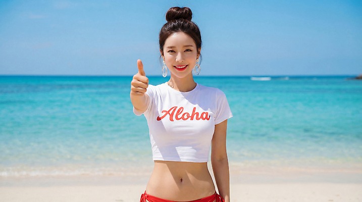 JPG 편집이미지 여자 수영복 바다 손가락 하늘 웃음 해변 여름 즐거움 안전요원 의료성형뷰티 편집실사 AI인물포토 AI콘텐츠 손 옷 계절 감정 표정 사람 CG 파일형식 AI포토