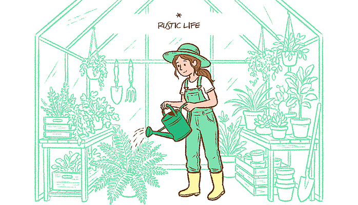 농업 모션 사람 취미 생활 생태계 파일형식 벡터 온실 농사 식물 물주기 여자 정원 자연 원예 AI파일 국내일러스트 일러스트 목가 전원생활