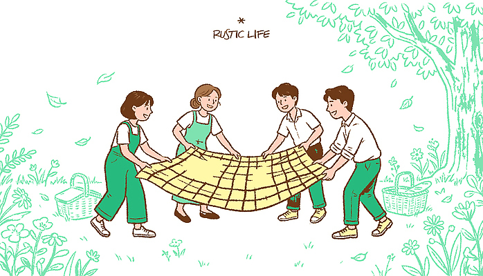 식물 컨셉 표정 생활 야외활동 생태계 파일형식 벡터 소풍 담요 나무 자연 웃음 준비 함께함 평상 AI파일 국내일러스트 일러스트 목가 전원생활