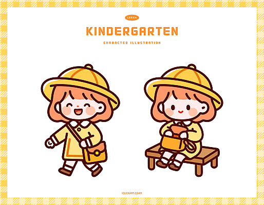 캐릭터 어린이 벤치 가방 일러스트 모션 앉기 노란색 걷기 유치원 유치원생 표현 즐거움 일러캐릭터 AI파일 잡화 교육 감정 컬러 의자 사람 파일형식 벡터