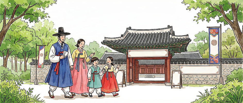 JPG 나무 전통 옷 문화 여행 일러스트 가족 한국 풍경 이벤트 여러명 건물 부모 소풍 걷기 마을 역사 한복 즐거움 관람 종묘제례악 국내일러스트 AI일러스트 AI콘텐츠 식물 한국전통 건축물 감정 아시아 다수 관계 모션 사람 야외활동 전통의상 전통공연 파일형식