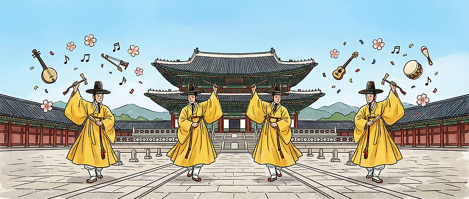 JPG 전통 옷 남자 꽃 문화 예술 악기 음악 연주 일러스트 노래 모션 한국 국악기 공연 궁전 춤 역사 전통의상 한복 북 관람 종묘제례악 경관 국내일러스트 AI일러스트 AI콘텐츠 식물 한국전통 아시아 고건축 문화예술 타악기 국악 사람 풍경 이벤트 전통공연 파일형식