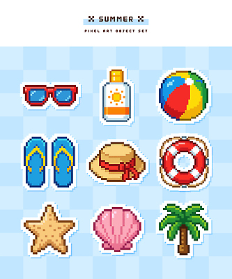 일러스트 공 조개 슬리퍼 여름 선글라스 야자수 선크림 오브젝트 픽셀 구명부환 국내일러스트 AI파일 나무 계절 안경 신발 어패류 화장품 안전장비 튜브 파일형식 벡터