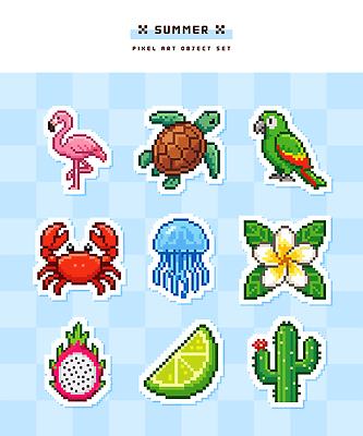 식물 동물 꽃 일러스트 자연 선인장 여름 세트 게 거북이 플라밍고 오브젝트 앵무새 라임 해파리 픽셀 국내일러스트 AI파일 계절 과일 파충류 조류 갑각류 자포동물 생태계 파일형식 벡터