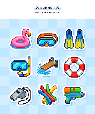 일러스트 물놀이 수영장 여름 수영 스노클링 오브젝트 튜브 픽셀 국내일러스트 AI파일 계절 놀이 수상스포츠 파일형식 벡터