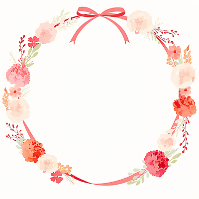 JPG 꽃 리본 백그라운드 일러스트 프레임 빨간색 원형 어버이날 스승의날 카네이션 감사 국내일러스트 AI일러스트 AI콘텐츠 도형 식물 기념일 감정 컬러 파일형식