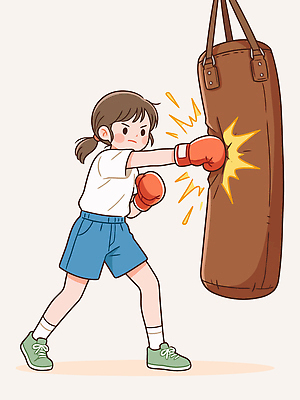 어린이 스포츠 일러스트 건강 소녀 운동 힘 주먹 권투 글러브 집중 연습 샌드백 액션 국내일러스트 AI파일 여자 스포츠용품 장갑 컨셉 모션 사람 격투기 파일형식 벡터