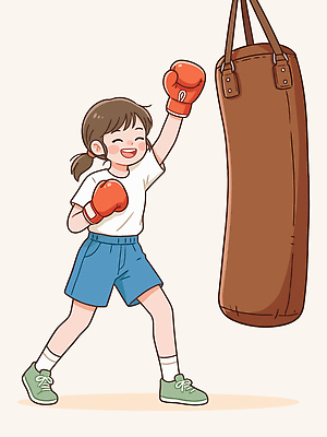 어린이 스포츠 일러스트 모션 기술 미소 소녀 운동복 운동 힘 권투 글러브 권투글러브 체육 연습 즐거움 샌드백 국내일러스트 AI파일 옷 여자 감정 스포츠용품 장갑 표정 건강 사람 격투기 파일형식 벡터