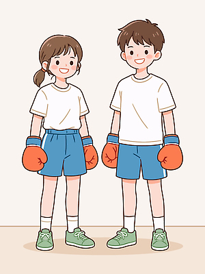 여자 남자 어린이 스포츠 일러스트 모션 웃음 친구 운동 권투 권투글러브 체육 연습 국내일러스트 AI파일 관계 표정 건강 사람 격투기 글러브 파일형식 벡터