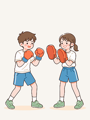어린이 스포츠 일러스트 모션 건강 미소 소녀 소년 친구 운동 권투 권투글러브 체육 연습 즐거움 국내일러스트 AI파일 여자 남자 감정 관계 표정 사람 격투기 글러브 파일형식 벡터