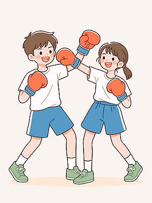 손 여자 남자 스포츠 티셔츠 일러스트 반바지 모션 협력 웃음 친구 운동 권투 권투글러브 연습 즐거움 체육관 국내일러스트 AI파일 감정 셔츠 바지 관계 표정 건강 사람 신체부위 격투기 글러브 파일형식 벡터