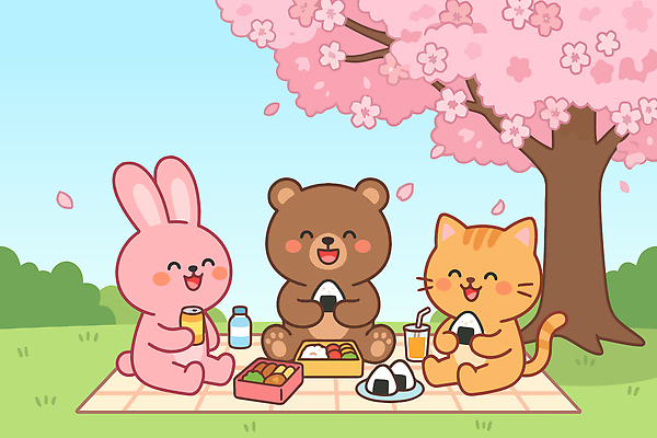 나무 음료 음식 일러스트 곰 자연 웃음 야외 친구 소풍 식사 고양이 봄 벚꽃 토끼 즐거움 놀기 벚꽃축제 국내일러스트 AI파일 식물 동물 계절 꽃 감정 포유류 관계 모션 표정 반려동물 야외활동 축제 생태계 꽃축제 파일형식 벡터