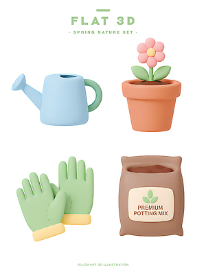PSD 식물 편집이미지 화분 장갑 정원 봄 물뿌리개 도구 물주기 원예 조경 기르기 심기 원예용품 편집3D 잡화 계절 생활용품 모션 취미 3D 돌봄 파일형식