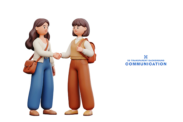 PSD 편집이미지 캐릭터 여자 관계 커뮤니케이션 협력 악수 대화 사람 친구 우정 만남 소통 친목 상호작용 편집3D 컨셉 말하기 손짓 3D 파일형식
