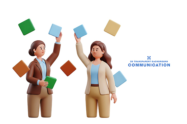 PSD 편집이미지 캐릭터 비즈니스 모션 커뮤니케이션 협력 대화 여러명 3D 메모지 소통 편집3D 다수 컨셉 말하기 사람 사무용품 디지털합성 파일형식