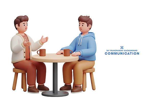 PSD 편집이미지 남자 커피 의자 탁자 커뮤니케이션 이야기 대화 사람 컵 친구 모임 만남 의견 소통 편집3D 식기 음료 가구 컨셉 관계 말하기 3D 파일형식