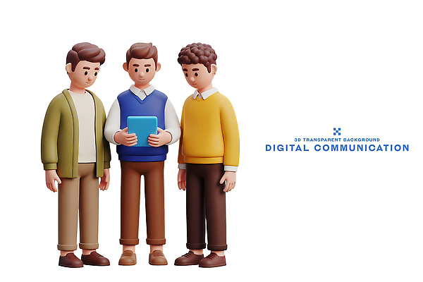 PSD 편집이미지 남자 커뮤니케이션 대화 여러명 전자제품 태블릿 디지털 그룹 소통 편집3D 다수 컨셉 말하기 사람 스마트기기 3D 파일형식