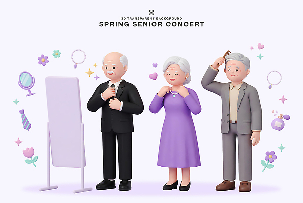 PSD 편집이미지 옷 여자 노년 남자 사람 턱시도 이벤트 세명 봄 거울 준비 음악회 스타일 편집3D 계절 정장 성인 3D 공연 파일형식