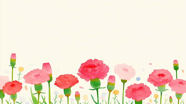 JPG 줄기 백그라운드 꽃밭 일러스트 봄 어버이날 스승의날 카네이션 감사 가정의달 국내일러스트 AI일러스트 AI콘텐츠 식물 계절 기념일 꽃 감정 5월 파일형식