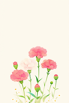 JPG 줄기 백그라운드 일러스트 봄 어버이날 스승의날 카네이션 감사 가정의달 국내일러스트 AI일러스트 AI콘텐츠 식물 계절 기념일 꽃 감정 5월 파일형식