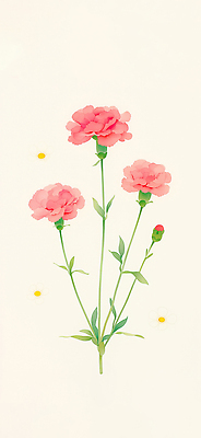 JPG 줄기 분홍색 백그라운드 일러스트 수채화 축하 어버이날 스승의날 카네이션 감사 가정의달 국내일러스트 AI일러스트 AI콘텐츠 식물 기념일 꽃 감정 컬러 컨셉 5월 파일형식