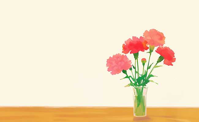 JPG 나무 줄기 분홍색 백그라운드 일러스트 탁자 꽃병 어버이날 스승의날 카네이션 감사 가정의달 국내일러스트 AI일러스트 AI콘텐츠 식물 기념일 꽃 감정 컬러 가구 5월 파일형식