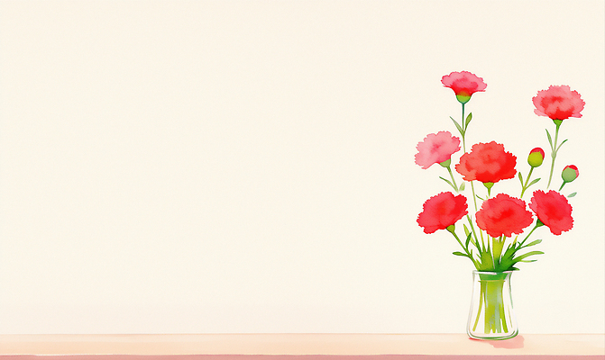 JPG 줄기 꽃다발 백그라운드 일러스트 탁자 유리병 꽃병 봄 어버이날 스승의날 카네이션 감사 가정의달 국내일러스트 AI일러스트 AI콘텐츠 식물 계절 기념일 꽃 감정 가구 병_용기 5월 파일형식