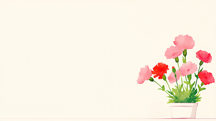 JPG 화분 줄기 분홍색 백그라운드 일러스트 빨간색 어버이날 스승의날 카네이션 감사 가정의달 국내일러스트 AI일러스트 AI콘텐츠 식물 기념일 꽃 감정 컬러 5월 파일형식