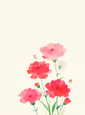 JPG 줄기 백그라운드 일러스트 어버이날 스승의날 카네이션 꽃봉오리 감사 가정의달 국내일러스트 AI일러스트 AI콘텐츠 식물 기념일 꽃 감정 5월 파일형식