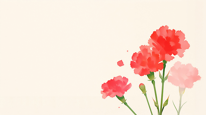 JPG 줄기 꽃다발 백그라운드 잎 일러스트 이벤트 빨간색 마음 어버이날 스승의날 카네이션 감사 가정의달 국내일러스트 AI일러스트 AI콘텐츠 식물 기념일 꽃 감정 컬러 5월 파일형식
