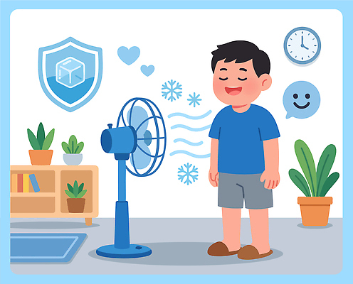 식물 캐릭터 시계 일러스트 모션 청소년 바람 실내 웃음 여름 방 선풍기 더위 편안함 오브젝트 국내일러스트 AI파일 자연요소 계절 날씨 표정 사람 내부 가전제품 감각 파일형식 벡터