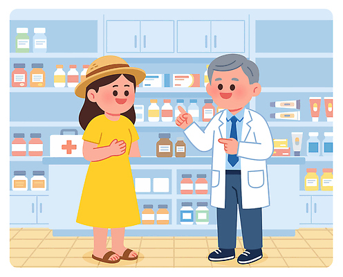 여학생 여자 일러스트 선반 건강 대화 치료 여름 약 환자 의사 약국 상담 방문 약사 국내일러스트 AI파일 학생 계절 가구 의학 말하기 사람 의료진 파일형식 벡터