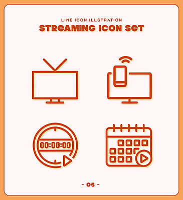 아이콘 시계 스마트폰 모니터 텔레비전 달력 다운로드 전송 스트리밍 2D아이콘 AI파일 전자제품 핸드폰 스마트기기 컴퓨터 방송 파일형식 벡터