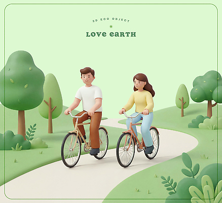 PSD 나무 편집이미지 여자 남자 길 지구 이동 자연 사람 풍경 야외 초록색 여름 자전거 보호 편집3D 식물 계절 컬러 컨셉 3D 바이크 생태계 파일형식