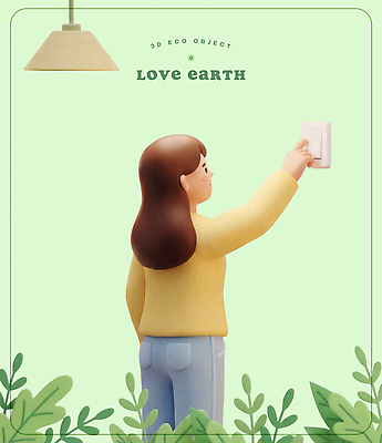 PSD 식물 편집이미지 여자 지구 자연 전등 조명 3D 보호 오브젝트 에코 스위치 편집3D 컨셉 사람 환경 디지털합성 생태계 파일형식