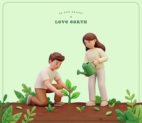PSD 식물 편집이미지 지구 자연 사람 초록색 친구 환경 정원 도움 보호 물주기 식물키우기 심기 편집3D 컬러 컨셉 관계 모션 3D 생태계 파일형식