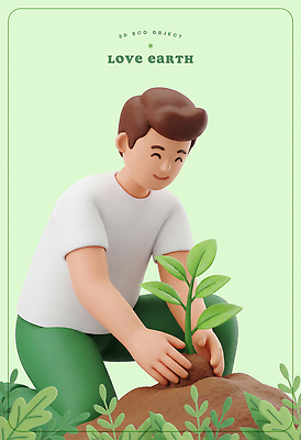 PSD 식물 편집이미지 남자 지구 자연 초록색 환경 정원 농사 흙 보호 심기 편집3D 컬러 컨셉 농업 모션 사람 3D 생태계 파일형식