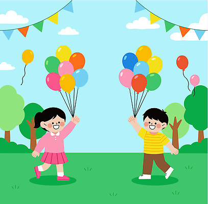 나무 어린이 일러스트 자연 놀이 하늘 웃음 친구 운동 축제 놀이터 어린이날 즐거움 풍선 놀기 국내일러스트 AI파일 식물 기념일 감정 관계 모션 표정 건강 사람 생태계 파일형식 벡터