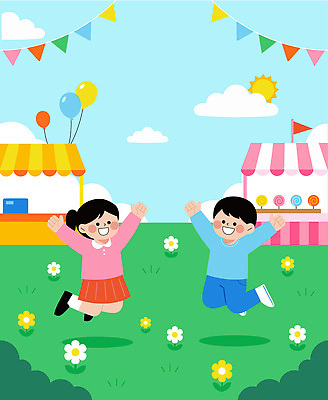 꽃 어린이 일러스트 웃음 친구 상점 축제 봄 기쁨 놀이공원 놀이기구 어린이날 즐거움 풍선 놀기 국내일러스트 AI파일 식물 계절 기념일 감정 관계 모션 표정 사람 테마파크 파일형식 벡터