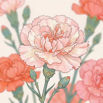 JPG 꽃 분홍색 일러스트 어버이날 스승의날 카네이션 꽃봉오리 감사 국내일러스트 AI일러스트 AI콘텐츠 식물 기념일 감정 컬러 파일형식