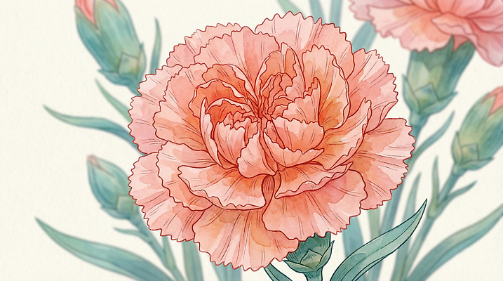 JPG 꽃 분홍색 백그라운드 일러스트 장식 어버이날 스승의날 카네이션 꽃봉오리 감사 국내일러스트 AI일러스트 AI콘텐츠 식물 기념일 감정 컬러 파일형식