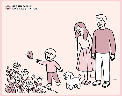 동물 꽃 행복 어린이 나비 일러스트 가족 자연 함께함 웃음 부모 봄 강아지 즐거움 봄소풍 순간 국내일러스트 AI파일 식물 계절 감정 곤충 컨셉 관계 표정 사람 반려동물 소풍 개 생태계 파일형식 벡터