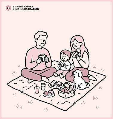 공원 어린이 음식 일러스트 가족 엄마 함께함 소풍 식사 봄 아빠 강아지 먹기 돗자리 봄소풍 국내일러스트 AI파일 계절 공공시설 컨셉 관계 모션 사람 반려동물 야외활동 개 파일형식 벡터