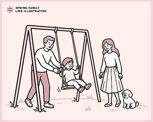 공원 행복 어린이 일러스트 가족 부모 봄 개 놀이기구 그네 봄소풍 국내일러스트 AI파일 계절 공공시설 감정 포유류 관계 사람 소풍 파일형식 벡터